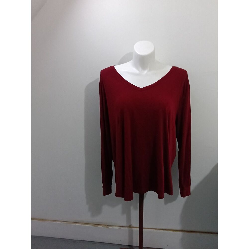 Terra & Sky Burgundy V-Neck Long Sleeve Top Size 4X (28W-30W)